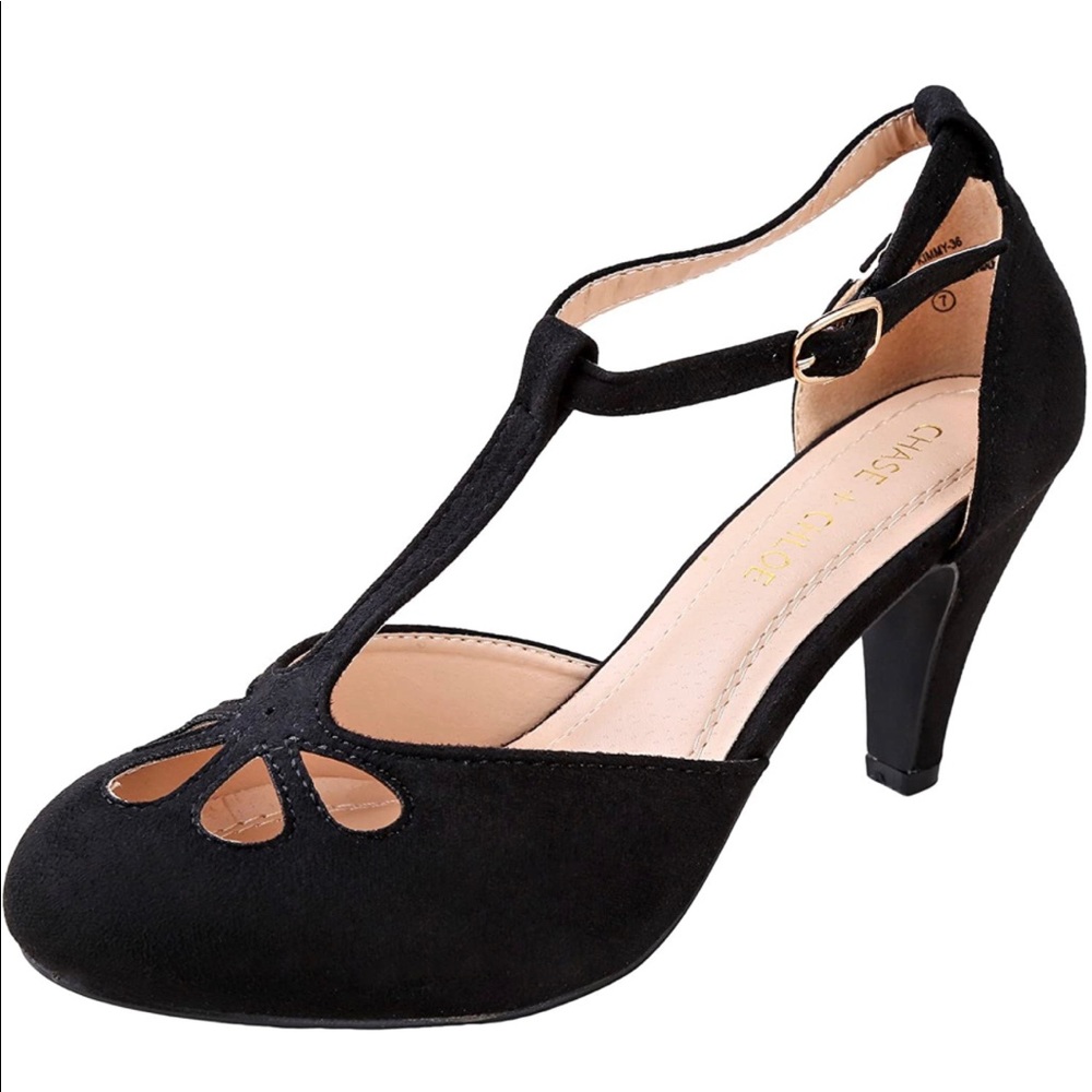 New Chase + Chloe vintage style black faux suede heels 8.5 -  Kimmy-36